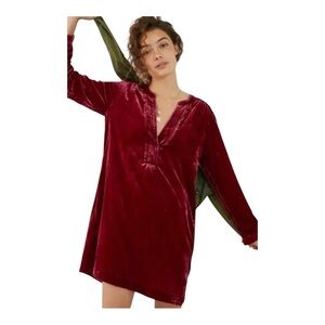 Anthropologie Red Velvet Tunic Dress
